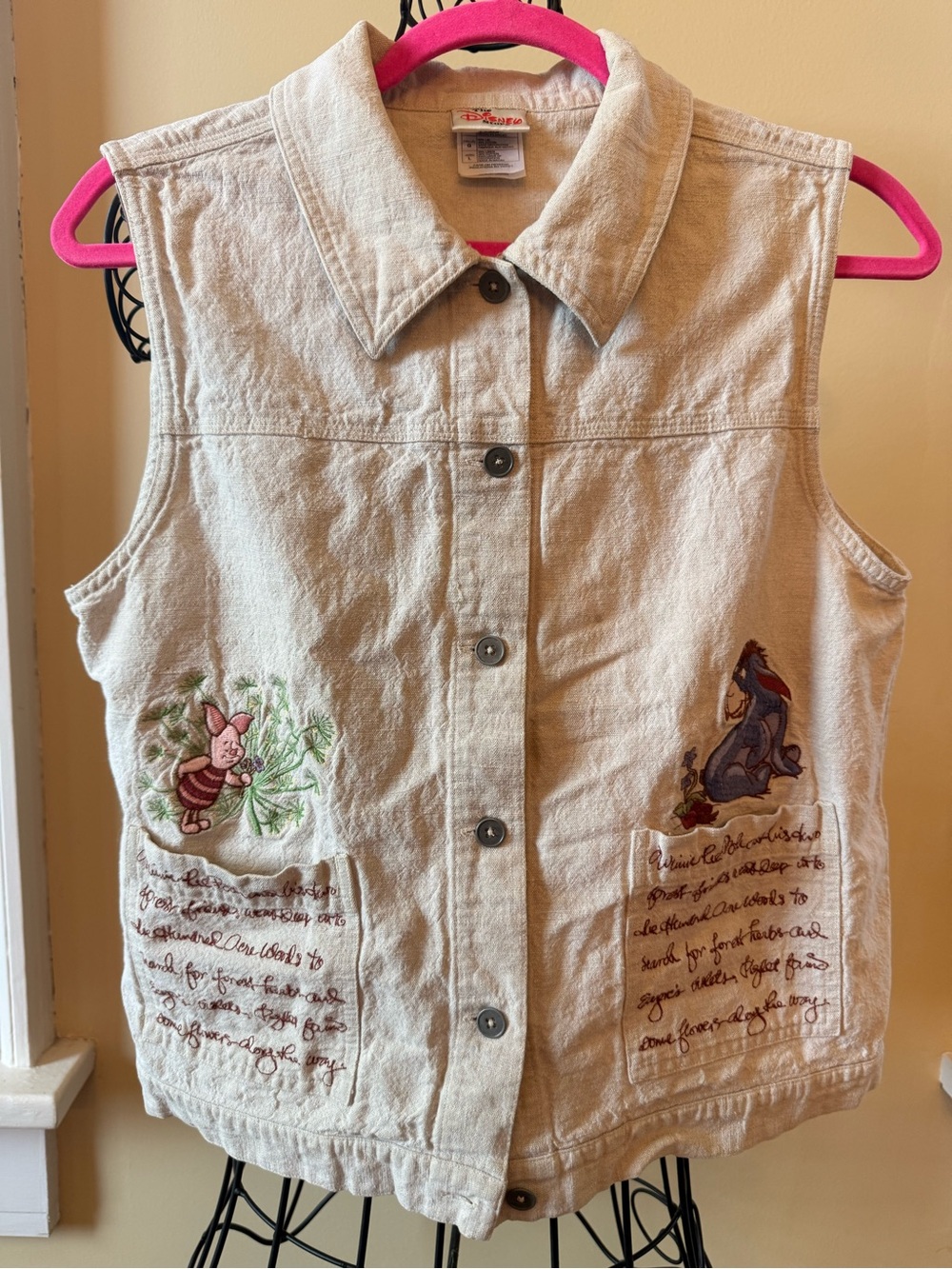 Vintage disney Piglet Linen-Cotton Vest with Embroidered Character Details